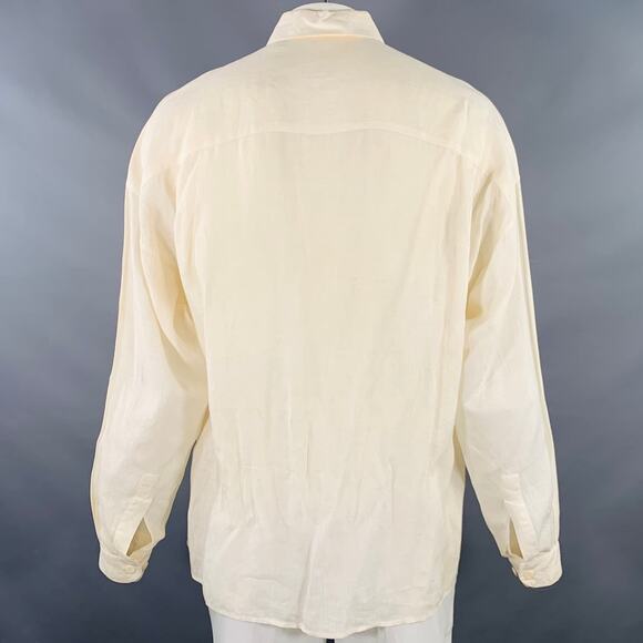 BYBLOS Size L Cream Gold Embroidery Linen One Pocket Long Sleeve Shirt - Picture 4 of 13